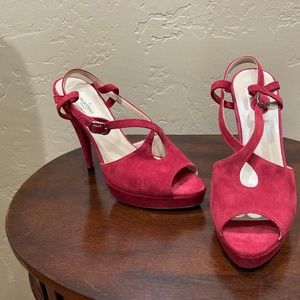 Valentino Garavani Platform Sandal, Suede, Red Rouge, Size 38, NIB